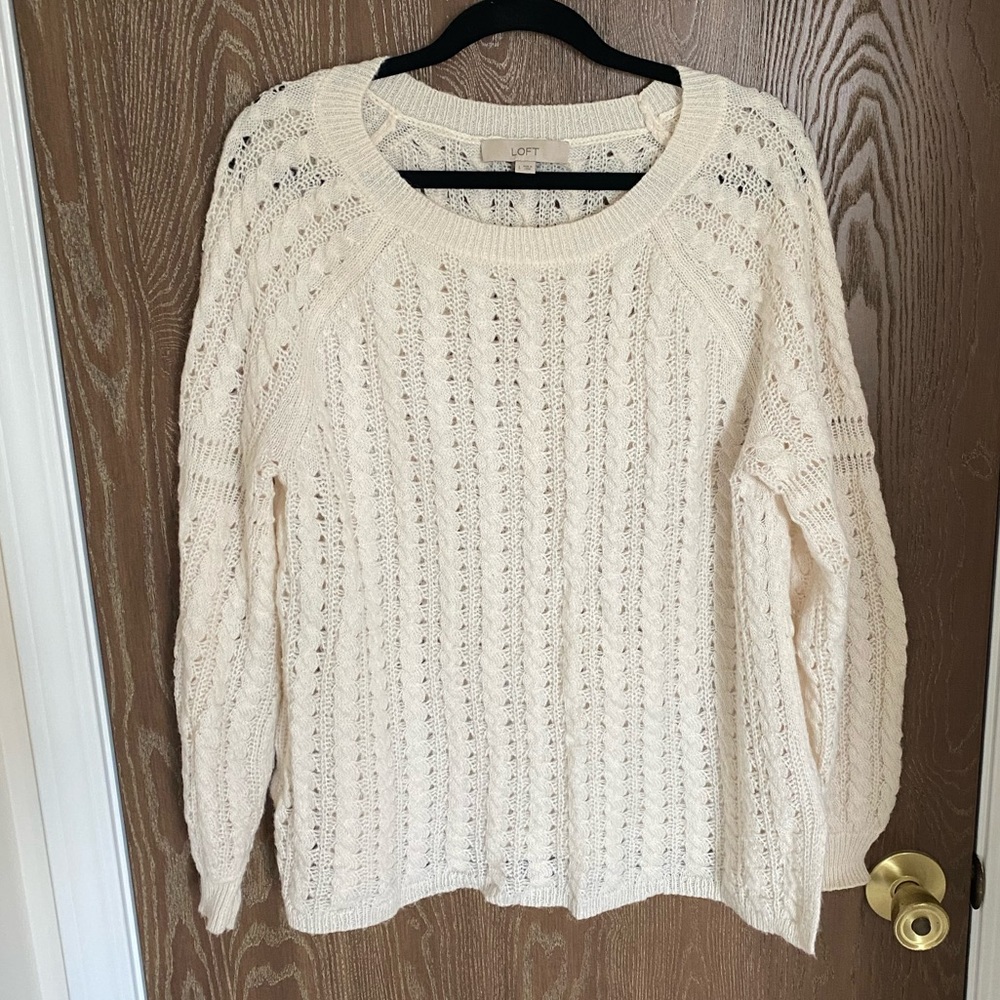LOFT Knit Detailed White Sweater